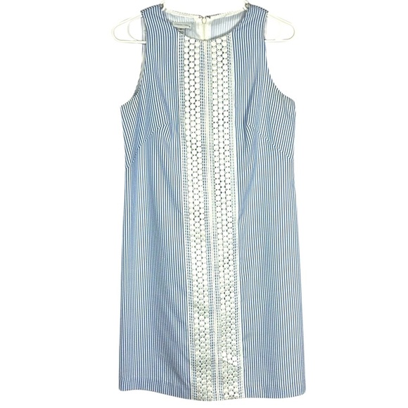 London Times seersucker crocheted front panel adorned shift midi dress Sz 6 - Picture 3 of 10